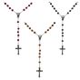 Rhodium colour plated rosary bead necklace with wood beads.