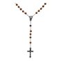 Rhodium colour plated rosary bead necklace with wood beads.
