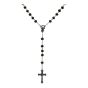 Rhodium colour plated rosary bead necklace with wood beads.