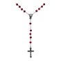 Rhodium colour plated rosary bead necklace with wood beads.