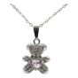 Rhodium colour plated teddy design pendant  with genuine crystal stones.