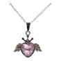 Rhodium colour plated heart, wing and crown design pendant  with genuine crystal stones.