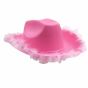 Cowboy hat with a feather trim.
one size.
