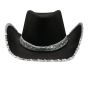 Cowboy hat with a Silver colour sequin trim.
one size.