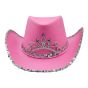 Cowboy hat with a Silver colour sequin trim and tiara.
one size.
