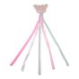 Girls iridescent butterfly wand decorated with Pink, Baby Pink, White and pale Green satin ribbon, feathers and tinsel.
