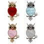 Owl design brooch with genuine Jet and Clear crystal stones, a imitation pearl and imitation mother of pearl.

