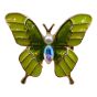 Gold colour plated butterfly design brooch with a genuine AB crystal stone, a imitation pearl and coloured enamelling.