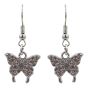 Rhodium colour plated, butterfly design pierced drop earrings with genuine Clear crystal stones.
