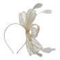 Sinamay fascinator on a satin covered alice band with feathers.