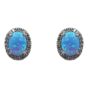 Rhodium plated sterling Silver oval stud earrings with Clear cubic zirconia stones and synthetic Blue opal stones.
Measuring approx 1.1cm x 0.9cm.