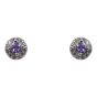 Rhodium plated sterling Silver stud earrings with Clear and Amethyst cubic zirconia stones.
