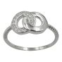 Rhodium plated sterling Silver interlocking circles design ring with Clear cubic zirconia stones ladies