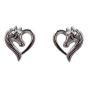 Rhodium plated sterling Silver Horse and Heart stud earrings.
