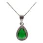 Rhodium Plated Sterling Silver pendant with Clear and Emerald CZ stones.
supplied on an 18 inch curb chain.
