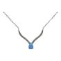 Rhodium plated sterling Silver necklace with Clear cubic zirconia stones and a synthetic Blue opal stone.
