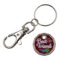 Rhodium colour plated Best Friend design trolley coin keyrings with coloured enamelling.
