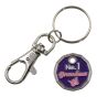 Rhodium colour plated No1 Grandma design trolley coin keyrings with multi colour enamelling.
