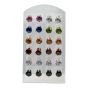 Rhodium colour plated, pierced stud earrings with Clear faceted stones.
In assorted colours of Clear, Rose, Sapphire, Olivine, Topaz, Dark Topaz and Jet.
