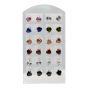 Rhodium colour plated, heart shaped pierced stud earrings.
In assorted colours of Clear, Rose, Sapphire, Olivine, Topaz, Siam and Jet.
