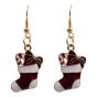 Venetti collection, Gold colour plated Christmas stocking design pierced drop earrings with coloured enamelling xmas novelty
