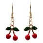 Venetti collection, Gold colour plated cherry design pierced drop earrings with coloured enamelling.
