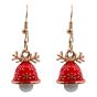 Venetti collection, Gold colour plated Christmas bell design pierced drop earrings with coloured enamelling.
