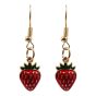 Venetti collection, Gold colour plated strawberry design pierced drop earrings with coloured enamelling.
