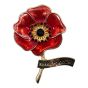 Gold or Rhodium colour plated poppy design brooch with Red coloured enamelling and genuine Jet crystal stones.