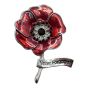 Gold or Rhodium colour plated poppy design brooch with Red coloured enamelling and genuine Jet crystal stones.