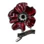 Gold or Rhodium colour plated poppy design brooch with genuine Jet crystal stones and Red enamelling.