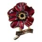 Gold or Rhodium colour plated poppy design brooch with genuine Jet crystal stones and Red enamelling.