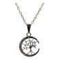 Rhodium colour plated tree of life and crescent moon design pendant with genuine Clear crystal stones.
