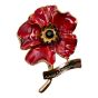 Gold colour plated poppy brooch with Red coloured enamelling and genuine Jet crystal stones.