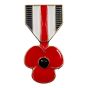 Gold colour plated poppy medal design brooch with Red, white, Navy and Black coloured enamelling.