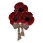 Gold or Rhodium colour plated poppy design brooch with genuine crystal stones.