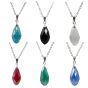 Rhodium colour plated faceted glass teardrop pendant.