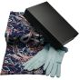 Ladies boxed gift set includes a Black card gift box, Paisley design endless loop scarf and a pair of suedette Blue gloves.