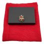 Ladies Christmas boxed gift set includes a pleated endless loop scarf and a Christmas bells design brooch with genuine crystal stones and coloured enamelling.