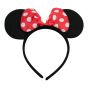 Black velvet feel alice band mouse ears, decorated with satin polka dot bow detail

Measuring approx.: 23 cm x 21 cm, Band measuring approx 1.5cm wide

Pack of 12