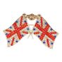 Gold colour plated double Union Jack flag and crown design brooch with Clear, Siam and Sapphire genuine crystal stones

Measuring approx. 4.5 cm wide x 3 cm long

Pack of 3