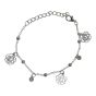 Rhodium colour plated flower charm design bracelet with genuine Clear crystal stones.
Measuring approx. 6.75 inches plus a 2 inch extension chain.
Presented on a display card in a clear opp bag.
Pack of 3.