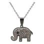 Ladies boxed Rhodium colour plated elephant design pendant with genuine Clear and Jet crystal stones.