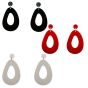 Rhodium colour plated, acrylic pierced drop earrings.
With hypoallergenic backs.