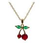 Gold colour plated, cherry design pendant with genuine Emerald and Siam crystal stones.
