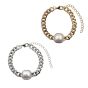 Gold or Rhodium colour plated, ladies curb bracelet with a imitation pearl center.

Pack of 3.