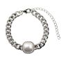 Gold or Rhodium colour plated, ladies curb bracelet with a imitation pearl centre.