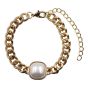 Gold or Rhodium colour plated, ladies curb bracelet with a imitation pearl centre.
