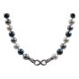 Multicolour Shell pearl bead necklace decorated with a Rhodium colour plated infinity design clasp with genuine Clear crystal stones.