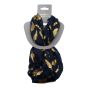 Soft cotton feel, Gold colour foil, feather design print loop scarves with a magnetic fastening.